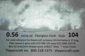 0.56 oz/sq yd fiberglass style 104 close up photo with Construction Data