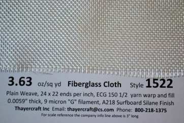 Style 1522 fiberglass cloth close up with Construction data from Thayercraft