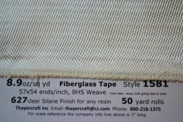 8.9 oz 8 harness satin weave 3" wide fiberglass tape from Thayercraft