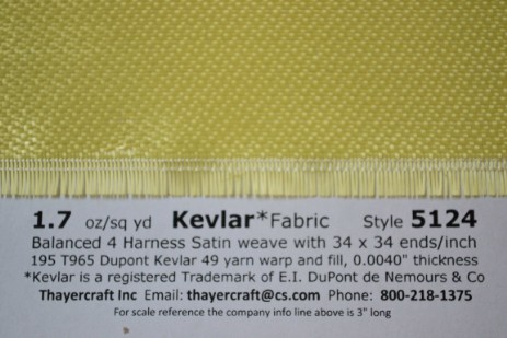 1.7 oz crowfoot weave Kevlar close up with Construction Data