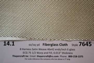 Style 7645 14.1 oz/sq yd 8HS Fiberglass Cloth with Construction Data from Thayercraft